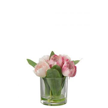Tulipes en vase rond plastique verre rose small