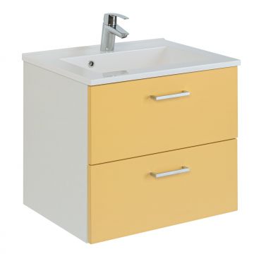 Meuble lavabo Ricca 60cm 2 tiroirs - blanc/jaune