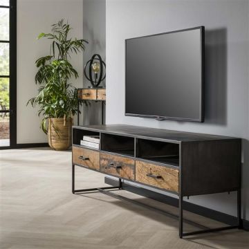 Tv-meubel Tujamo 150cm, 3 lades - robuust hardhout