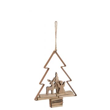 Hanger kerstboon+figuren hout/metaal bruin
