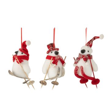 Suspension pingouin pere noel skis blanc/rouge assortiment de 3