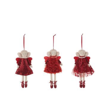 Suspension poupees robe textile rouge assortiment de 3