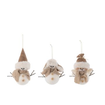 Hanger kerstman+muts polyfoam wit/naturel assortiment van 3