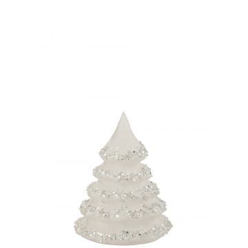 Kerstboom lijnen glitter+parels wit/zilver glas small