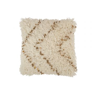 Coussin carre perle coton blanc/or