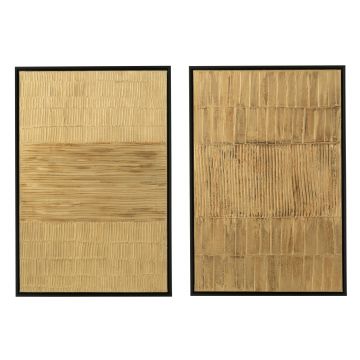 Schilderij strepen hout/canvas zwart/goud assortiment van twee