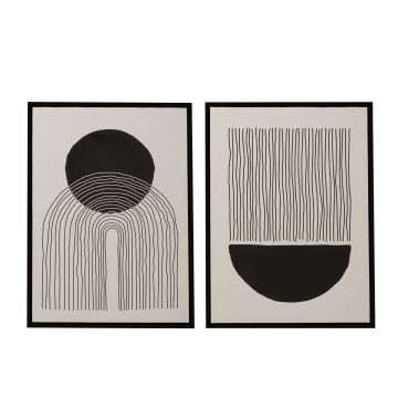 Wanddeco abstract 3d effect canvas/hout zwart/wit assortiment van twee