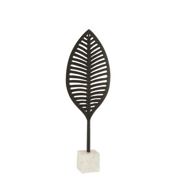 Figuur blad fijn decoratief aluminium/marmer zwart/wit small