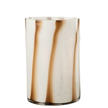 Photophore lignes safari verre blanc/marron large