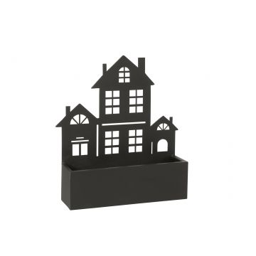 Wanddeco/bloempot huis metaal zwart large
