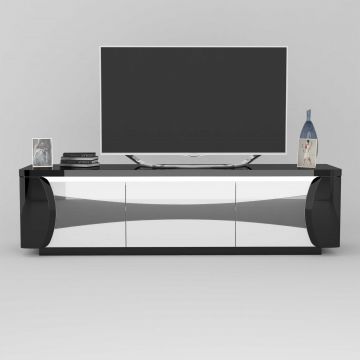 Meuble TV Teo 180cm 3 portes - noir/blanc brillant