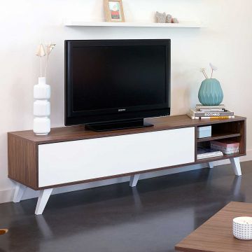Tv-meubel Kim 165cm - walnoot/wit