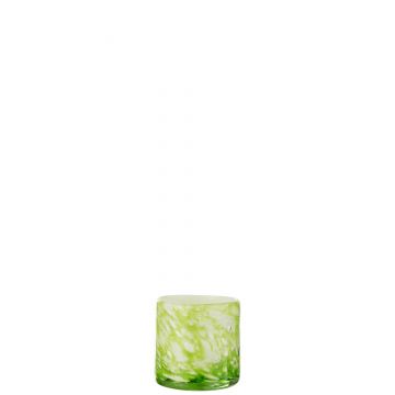 Theelichthouder marmer glas groen/wit small