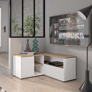 Tv-meubel Pilar 90x90cm met 2 deuren - wit/eik 