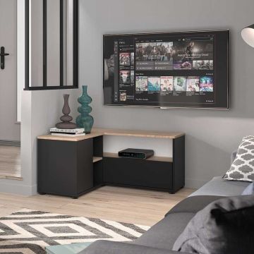Tv-meubel Pilar 90x90cm met 2 deuren - zwart/eik 