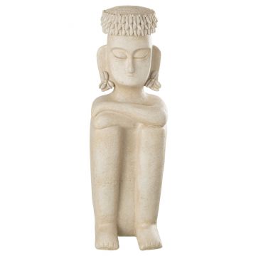 Statue assise ethnique pierre/resine beige large