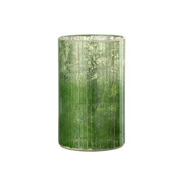 Windlicht strepen glas groen large