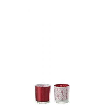 Theelichthouder notenkraker glas wit/rood small assortiment van 2