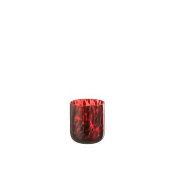Theelichthouder gevlekt glas rood/zwart small