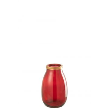 Vase bord or verre rouge s