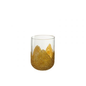 Kaarshouder strass glas transparant/goud medium