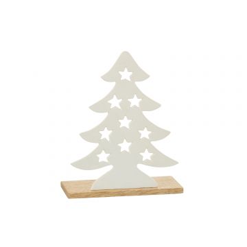 Theelichthouder kerstboom aluminium/hout wit/naturel large