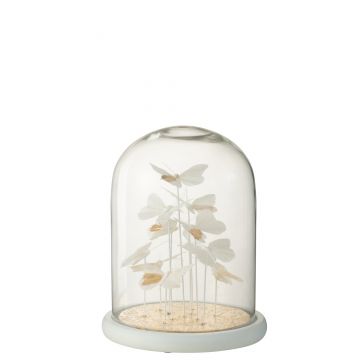 Cloche papillons+points verre blanc/or large