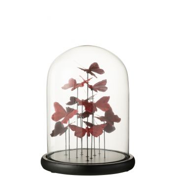 Cloche papillons verre rouge/burgundy large