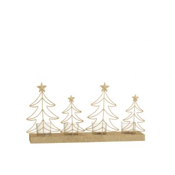 Theelichthouder kerstbomen 4 stuks glitters hout goud