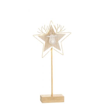 Rendier/ster op voet+led hout goud/wit small