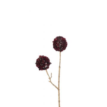 Branche 2 fleurs pompons plastique rouge/or small