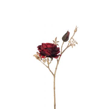 Branche rose+bourgeons plastique rouge/or