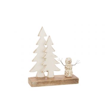 Decoratie sneeuwman boom hout naturel/wit