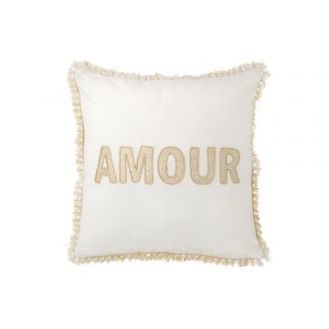 Coussin amour textile blanc/or