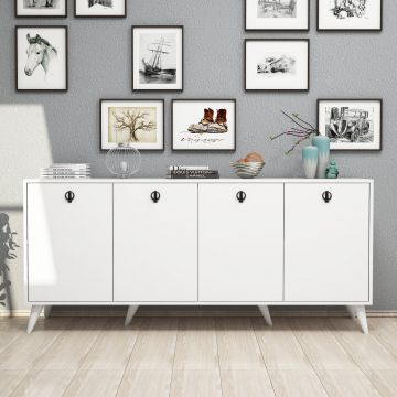 Elegant, aan de muur bevestigd wit dressoir met veel opbergruimte