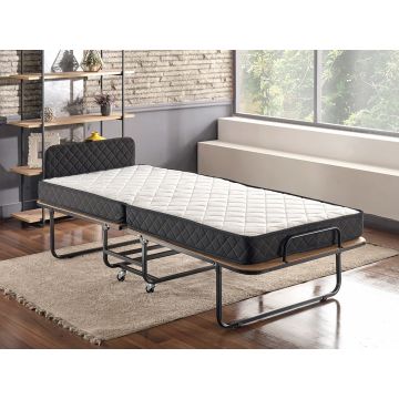 Niron Opvouwbaar Bed | Metalen Frame | Matras van 15 cm | Wit Zwart