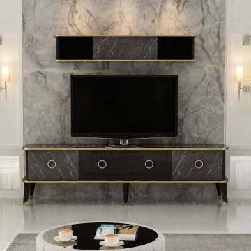 Woody Fashion TV-meubel | 100% Melamine Gecoat | 180x50x35cm | Grijs Zwart Goud