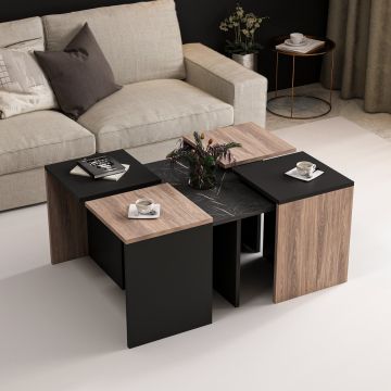 WoodyFashion Set de tables gigognes | 5Pcs | Mélaminé |18mm | 60x42x60cm | 35x47x35cm | Chêne Noir