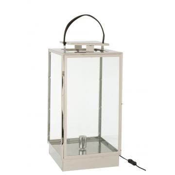 Lantaarn lamp metaal/glas zilver