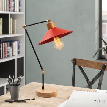 Strakke Moderne Tafellamp | Metalen Lamp | Rood | 24 cm Diameter | 52 cm Hoogte