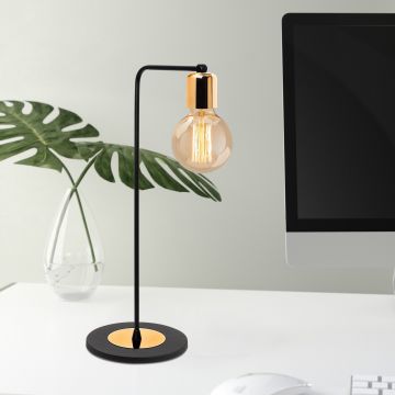 Noor Tafellamp | Metalen Lamphuis, 17 cm Dia, 52 cm H | Zwart Goud