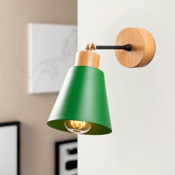 Strakke en verfijnde wandlamp | Metalen behuizing | Groen | 14 cm diameter | 25 cm hoogte