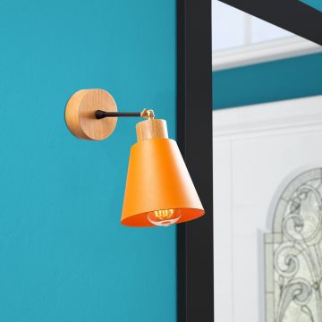 Strakke en verfijnde wandlamp - Modern ontwerp van metaal en hout | 14x25 cm | Oranje