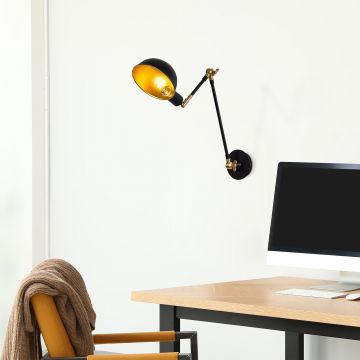 Strakke en verfijnde wandlamp | 15x30x50 cm | Zwartgouden kleur | Metalen behuizing