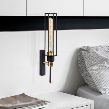 Moderne Slanke Wandlamp | Zwart Goud | 8x10cm, 36cm Hoogte