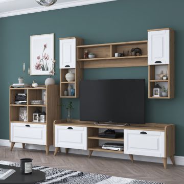 Wren TV-meubel | 100% Melamine | 180x55x34 cm | Wit Notenhout