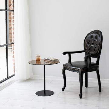Locelso Table d'appoint 100% verre trempé et métal | 50x50x50cm | Noir Bronze