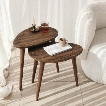 Ensemble de tables gigognes en bois | 100% bois massif | Finition noyer