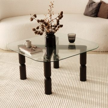 Table basse Woody Fashion | 100% verre trempé et bois massif | Anthracite