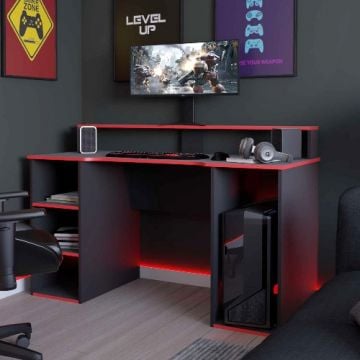 Gaming bureau Seis 136cm - zwart/rood